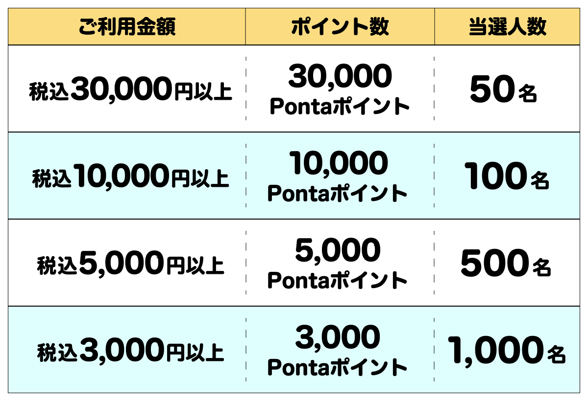 ご利用金額、獲得口数の一覧画像