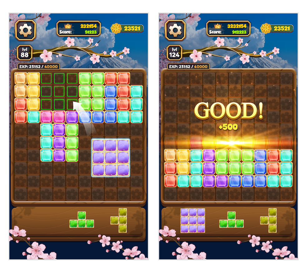 「ジェムブロックパズル」はお馴染みのブロックパズルゲーム