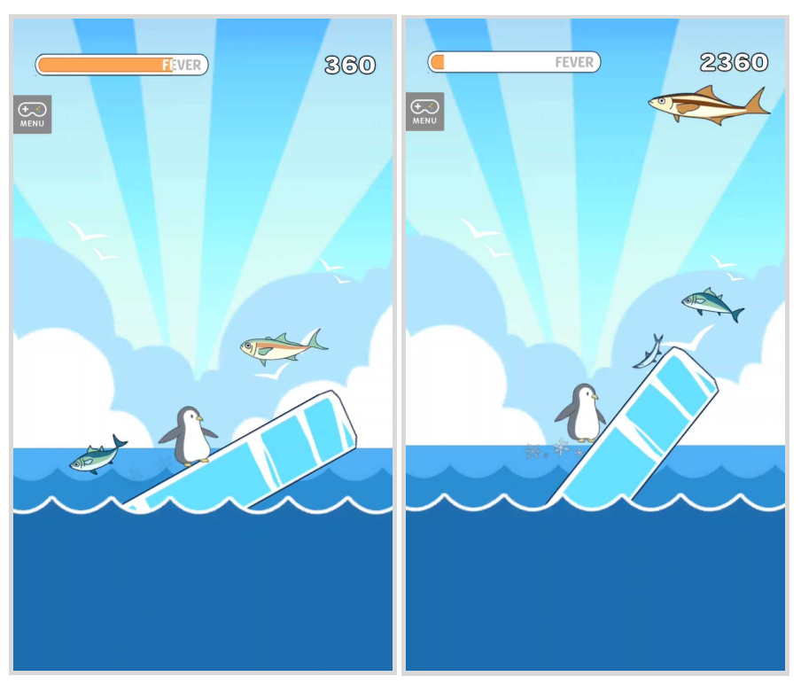 画像:「ぐらぐらペンギンラン」ゲームプレイ画面