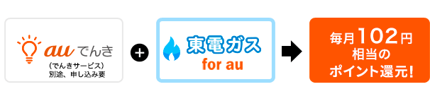 画像：「東電ガス for au」と「auでんき」または対象のでんきサービスのセット割