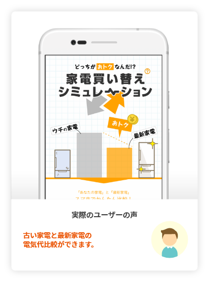auでんきアプリの画像:家電買い替えシミュレーションの画面