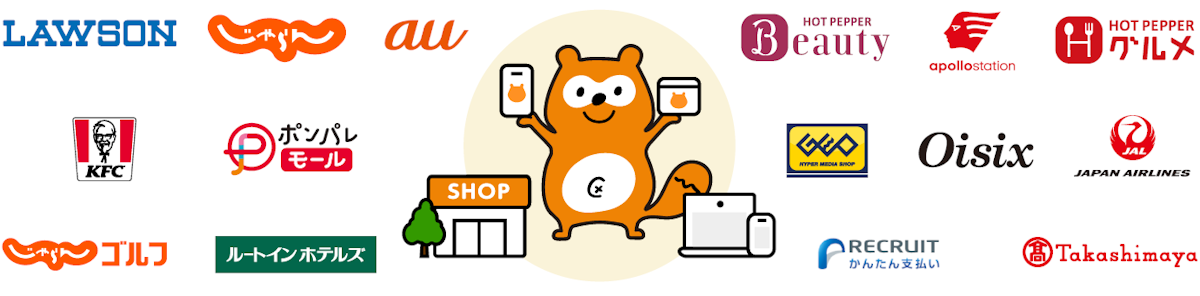 ローソン、じゃらん、ケンタッキーフライドチキン、au、GEO、ホットペッパービューティ、ホットペッパーグルメ、Oisix、JAL、ポンパレモール、リクルート、高島屋