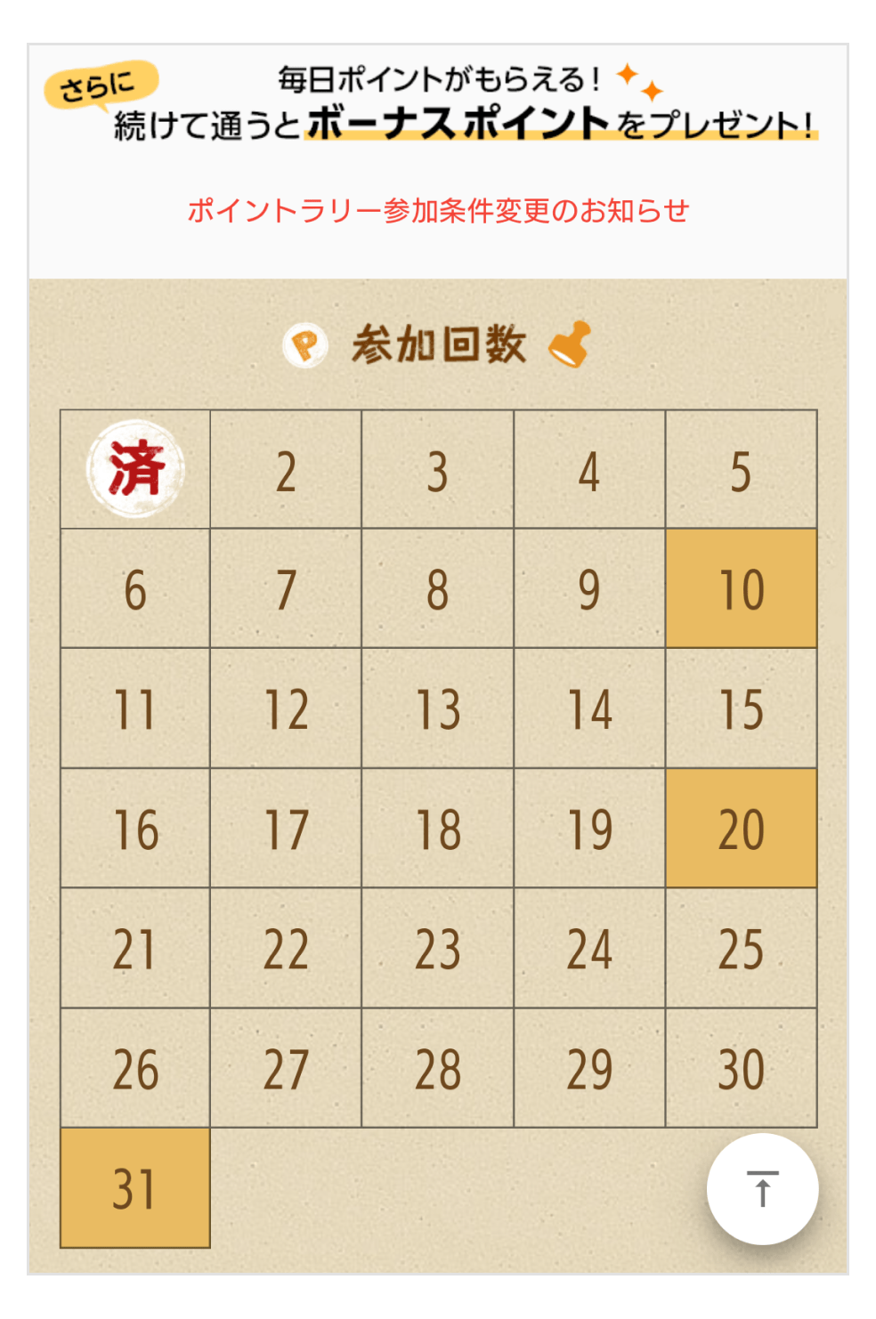 画像:ポイントラリーの参加回数を示す画面