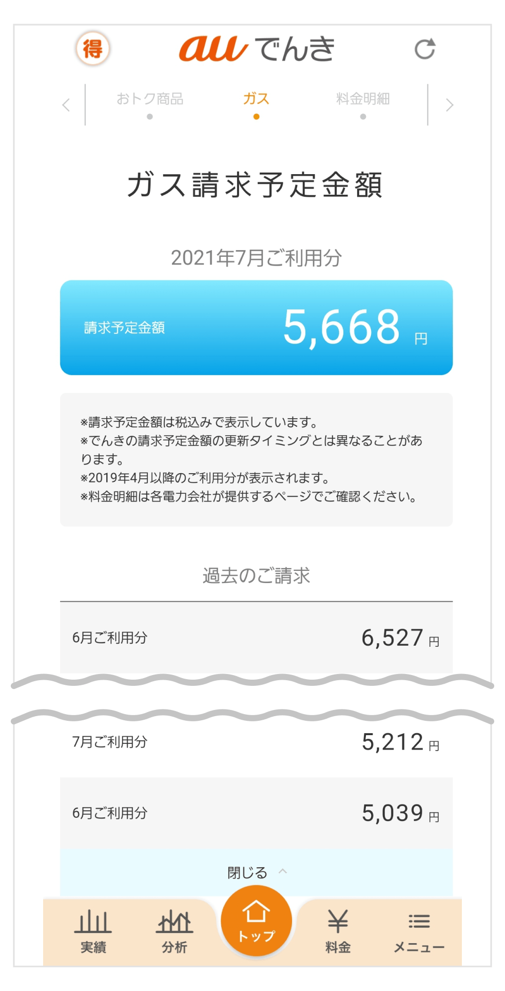 auでんき ガス請求予定金額