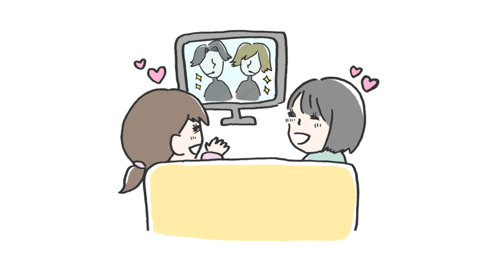 画像:娘と共に推しを見るイラスト