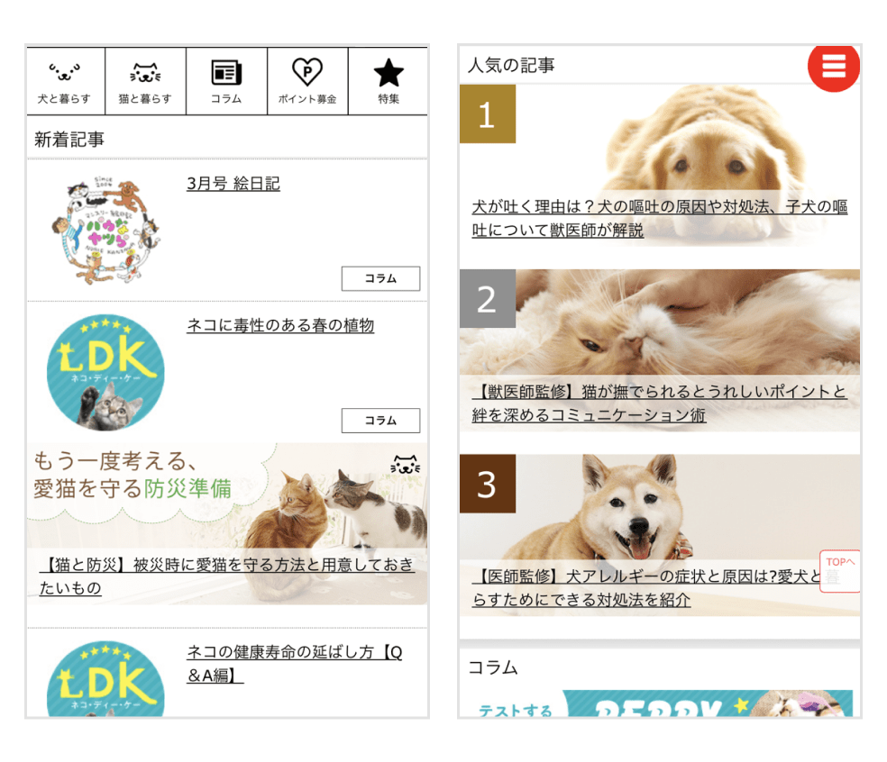 画像:ペピイの記事一覧ページ