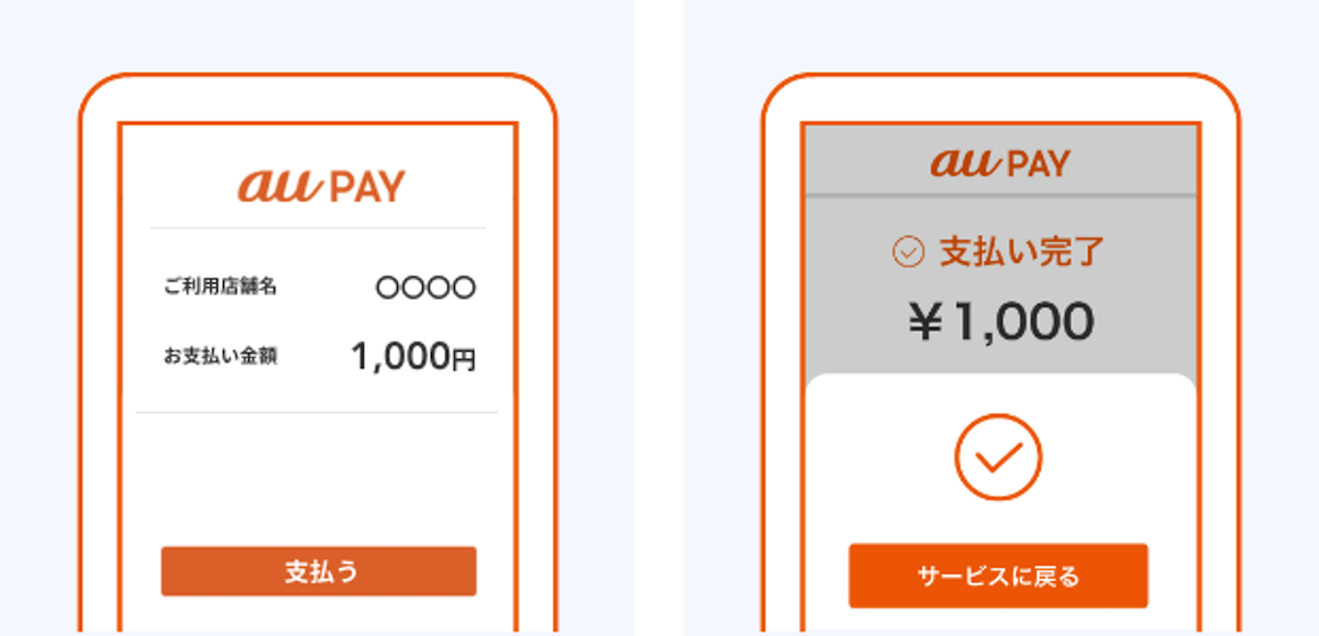画像：支払い確認画面「支払う」ボタン／支払い完了画面